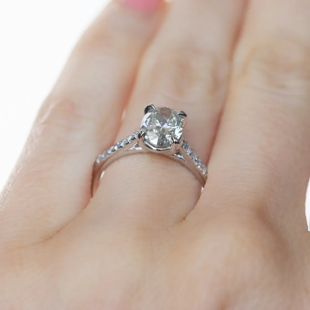 1.50ct Oval Grey Diamond and French Set Diamond Cathedral 4 Prong Solitaire in Platinum