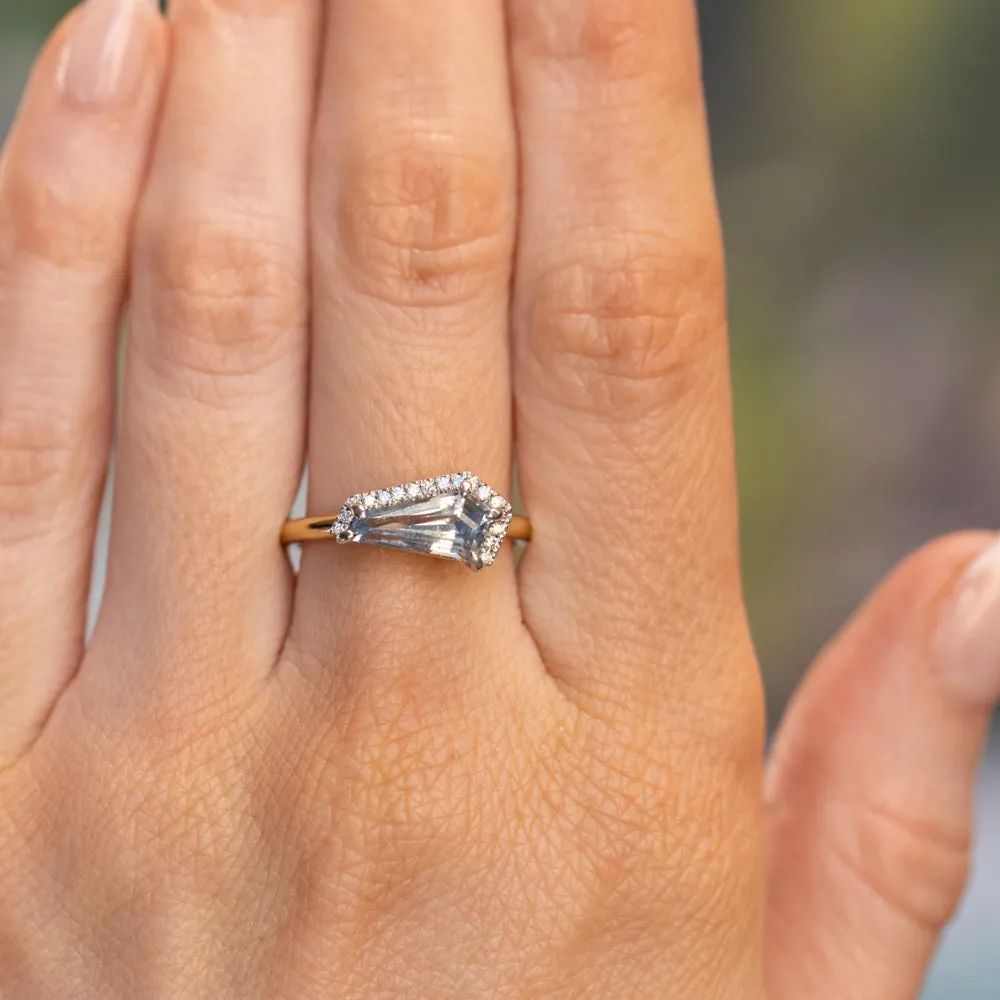 1.80ct Sky Blue sapphire and Semi Diamond Halo Two Tone Ring in 18k Yellow Gold and Platinum