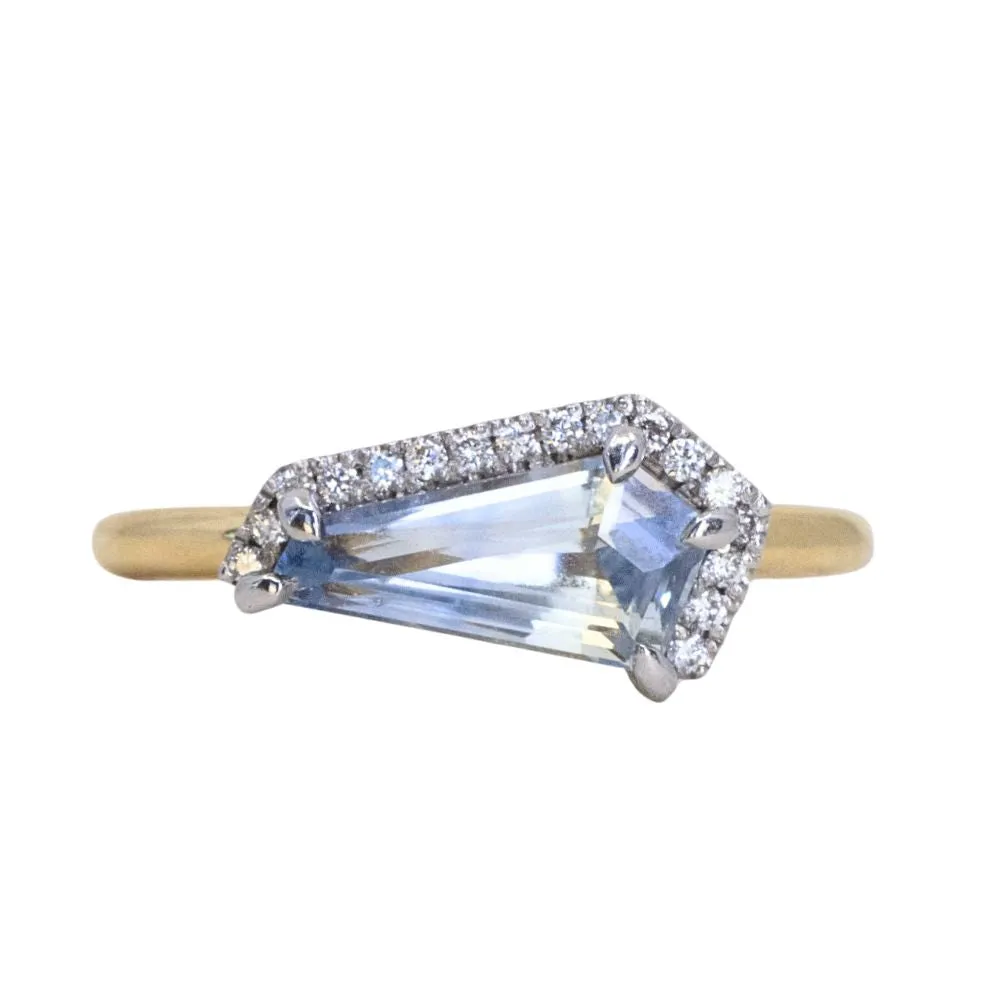 1.80ct Sky Blue sapphire and Semi Diamond Halo Two Tone Ring in 18k Yellow Gold and Platinum