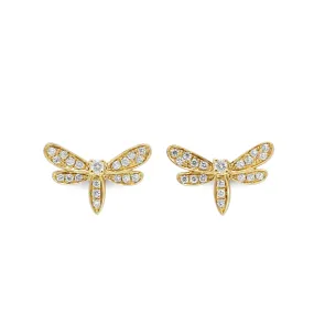 18ct Yellow Gold Diamond Dragonfly Stud Earrings