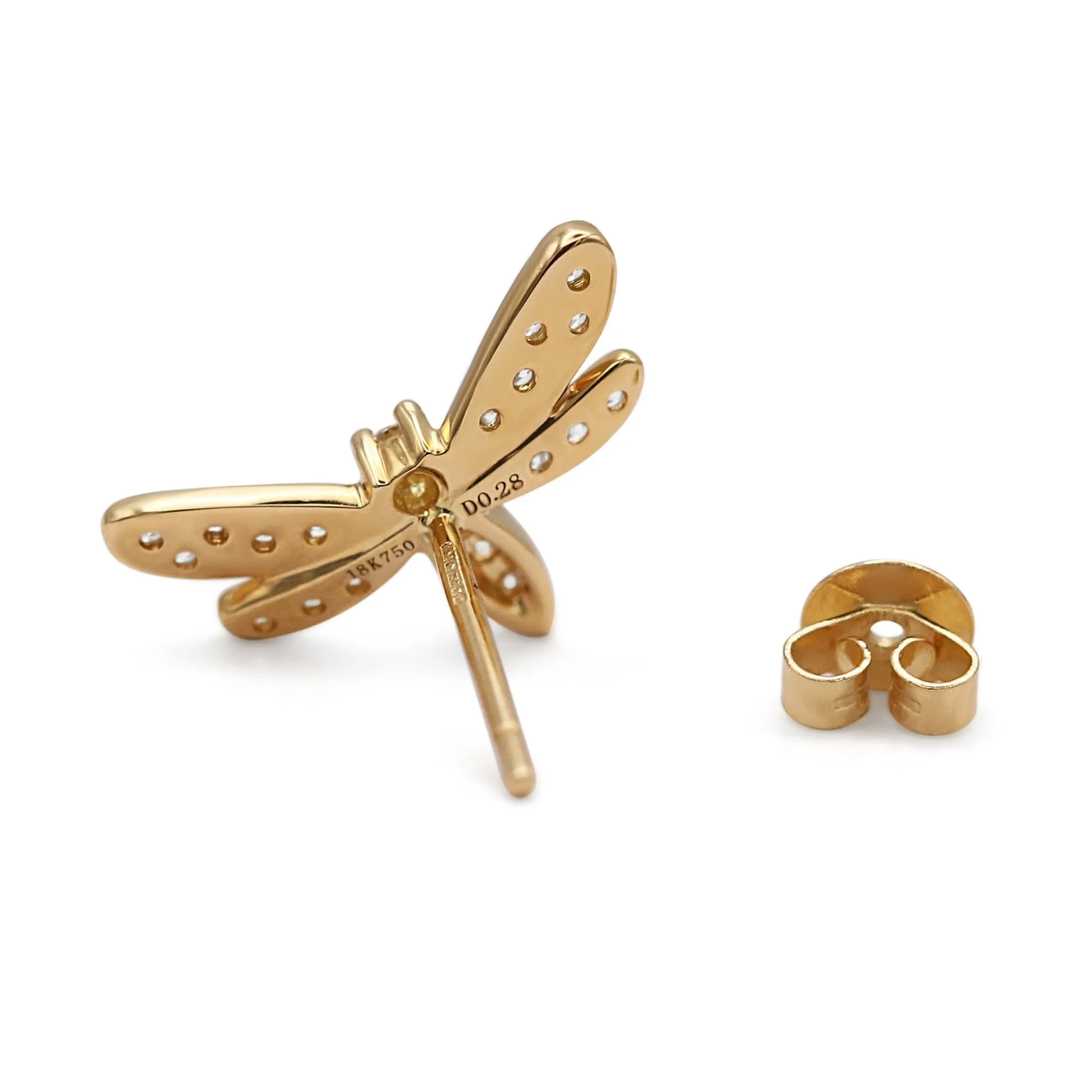 18ct Yellow Gold Diamond Dragonfly Stud Earrings