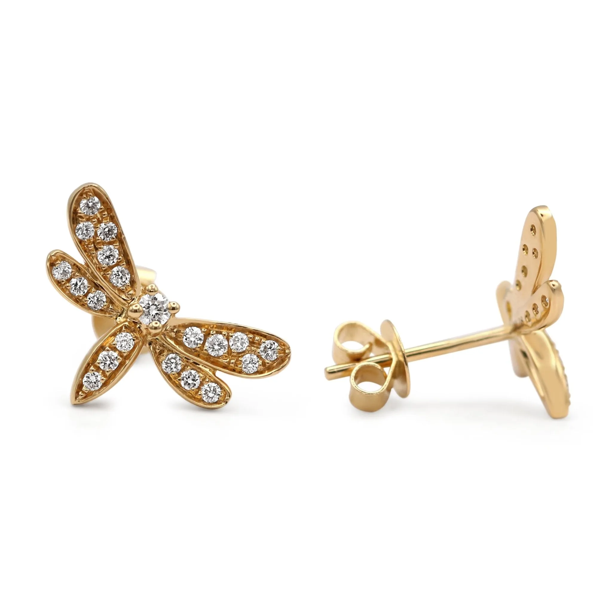 18ct Yellow Gold Diamond Dragonfly Stud Earrings