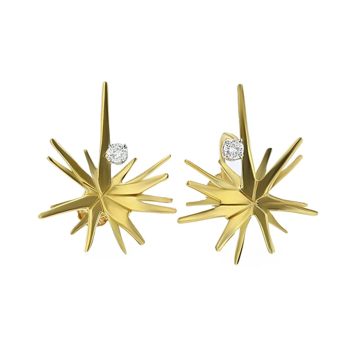 18K Gold Diamond Starburst Earrings with Screwbacks