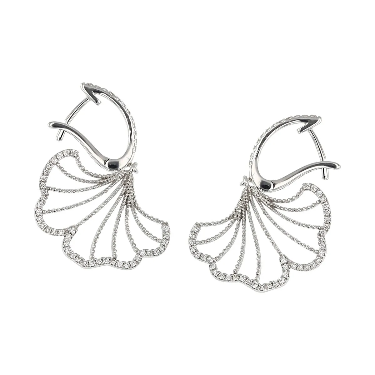 18K Gold Open Leaf Diamond Drop Earrings