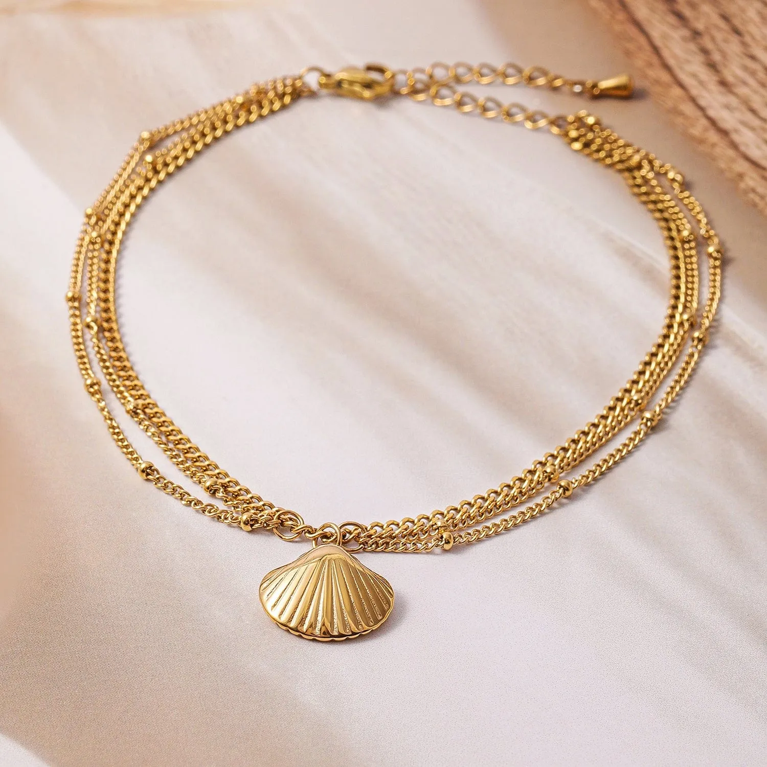 18K Gold Plated Stainless Steel Tarnish-Free Waterproof Shell Charm Anklet