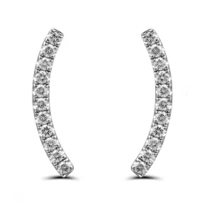 18K White Gold Curved Diamond Climber Earrings