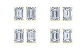 18k Yellow Gold 1/2Ct Emerald Cut White Sapphire Set Of Four Stud Earrings Plated