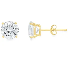 18K Yellow Gold 4 Carat Round Moissanite Stud Earrings Plated By Paris Jewelry