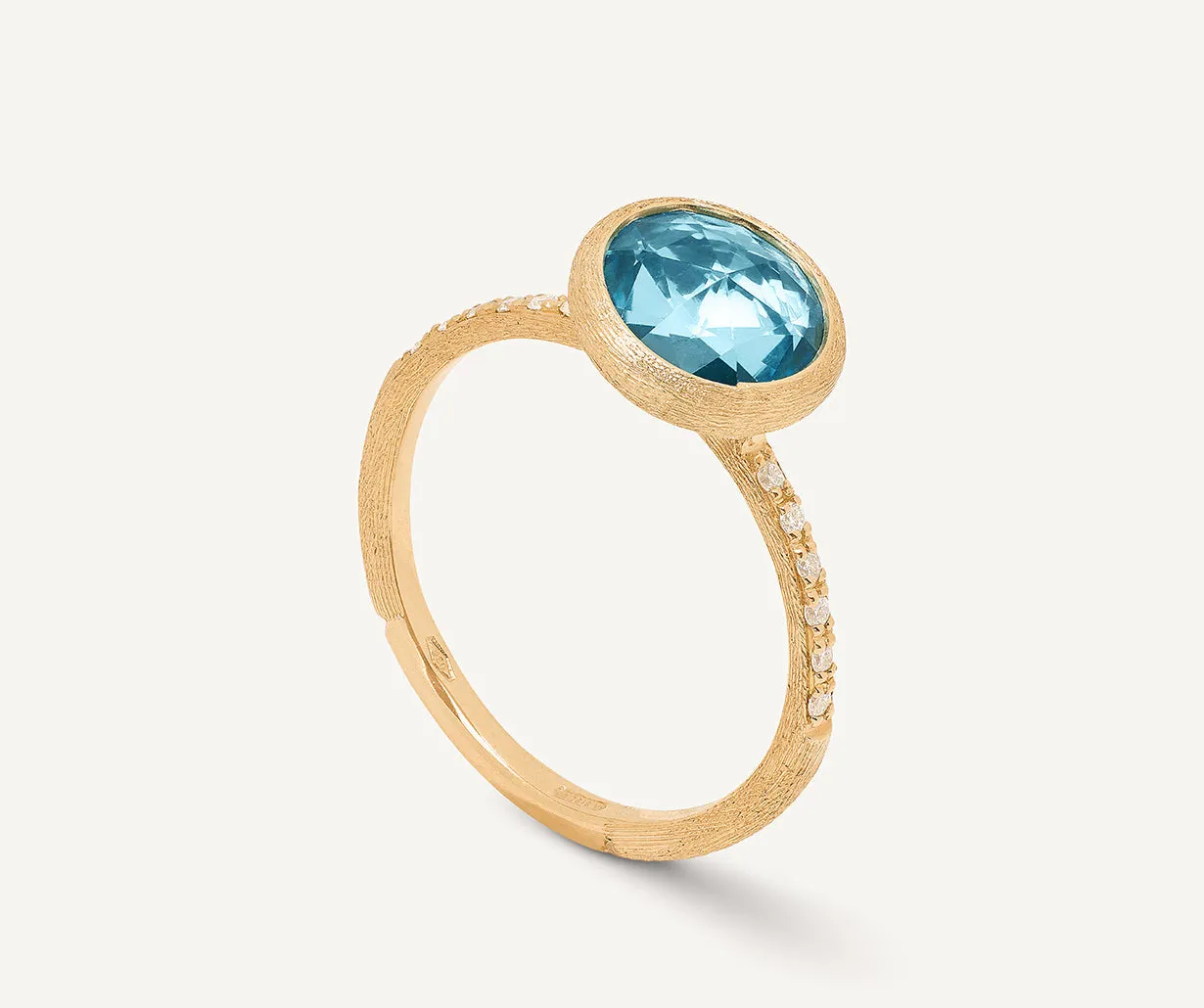 18K Yellow Gold Gemstone Ring with Diamond Pavé Shank