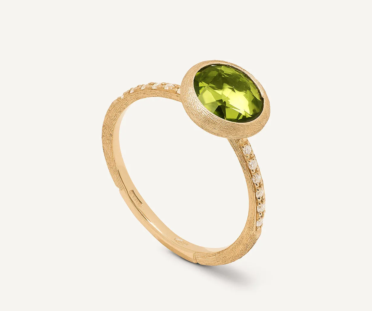 18K Yellow Gold Gemstone Ring with Diamond Pavé Shank