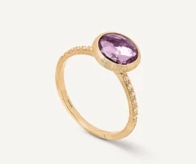 18K Yellow Gold Gemstone Ring with Diamond Pavé Shank