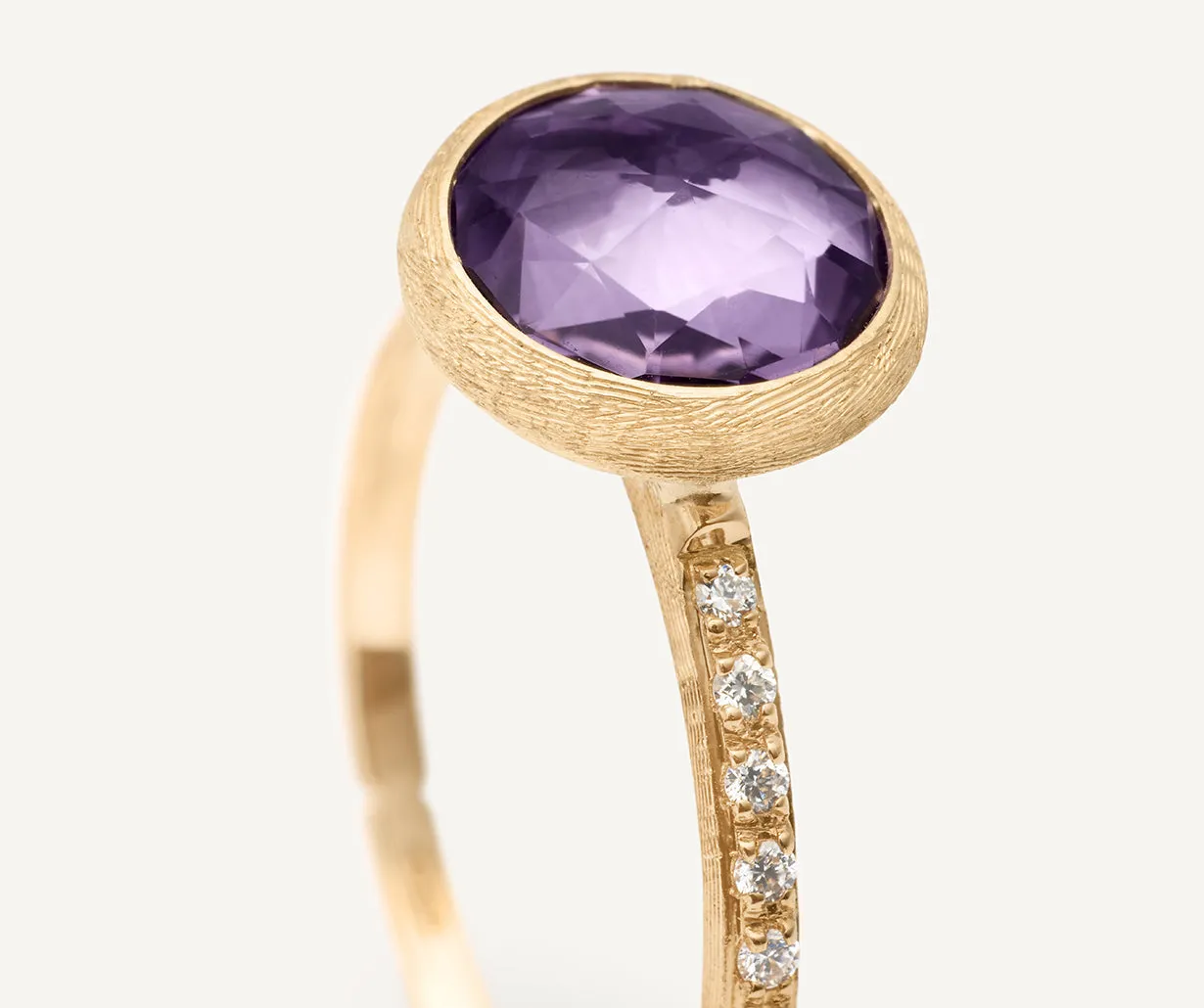 18K Yellow Gold Gemstone Ring with Diamond Pavé Shank