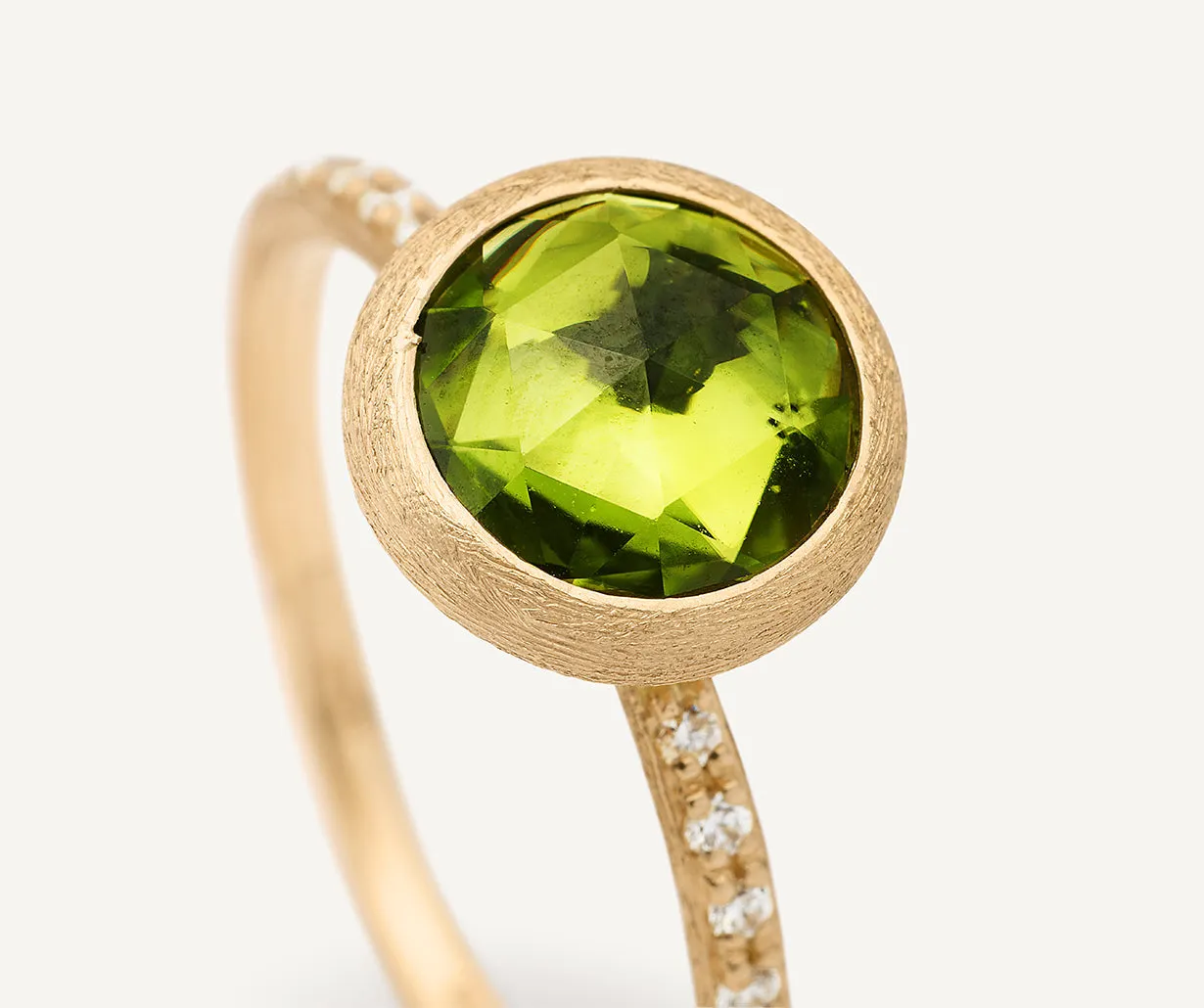 18K Yellow Gold Gemstone Ring with Diamond Pavé Shank