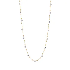 18K Yellow Gold Iolite and Blue Topaz Long Necklace