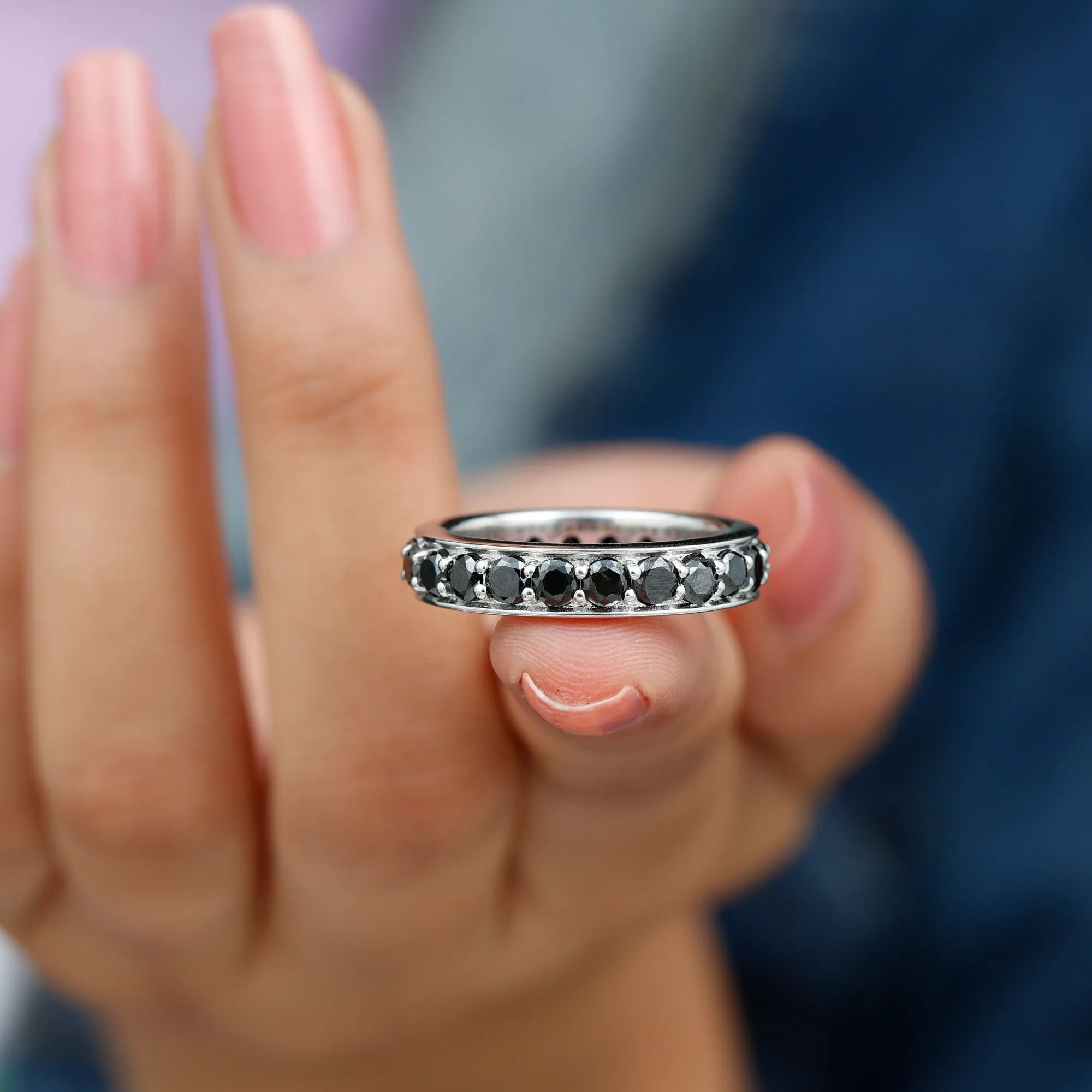 2.25 CT Black Spinel Eternity Band Ring