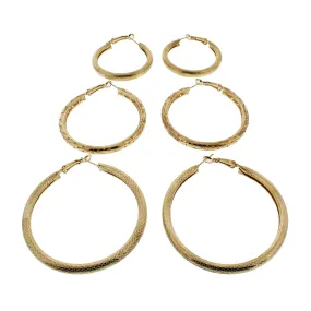 3 on a Card Assorted Patterned Hoop Earrings (Approx. 4/ 5/ 6cm Diameters)