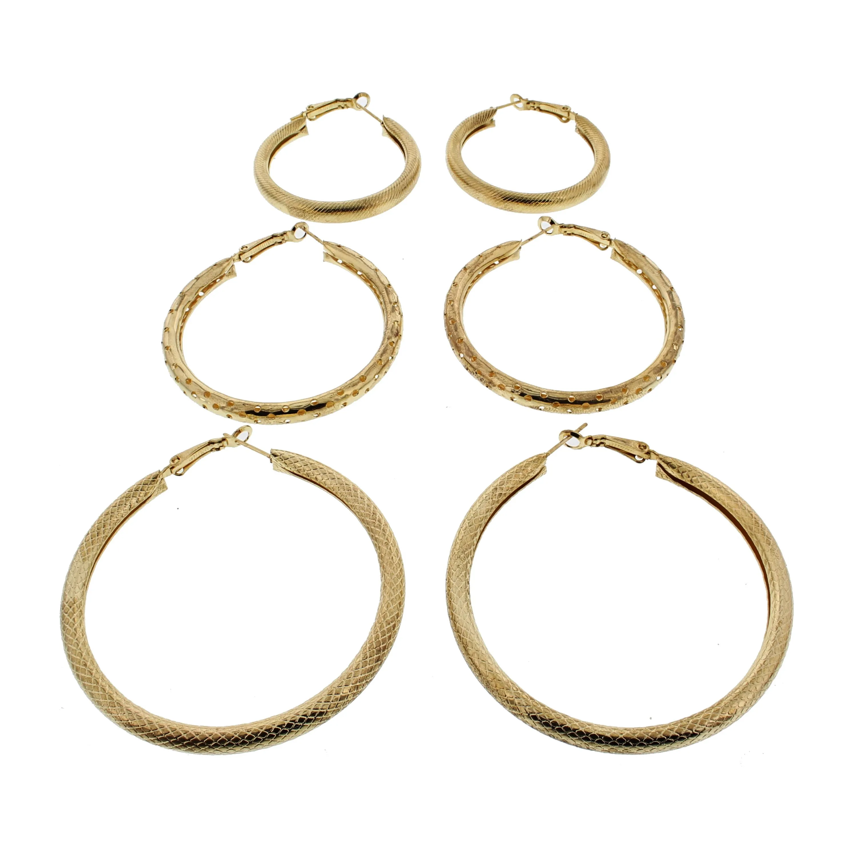 3 on a Card Assorted Patterned Hoop Earrings (Approx. 4/ 5/ 6cm Diameters)