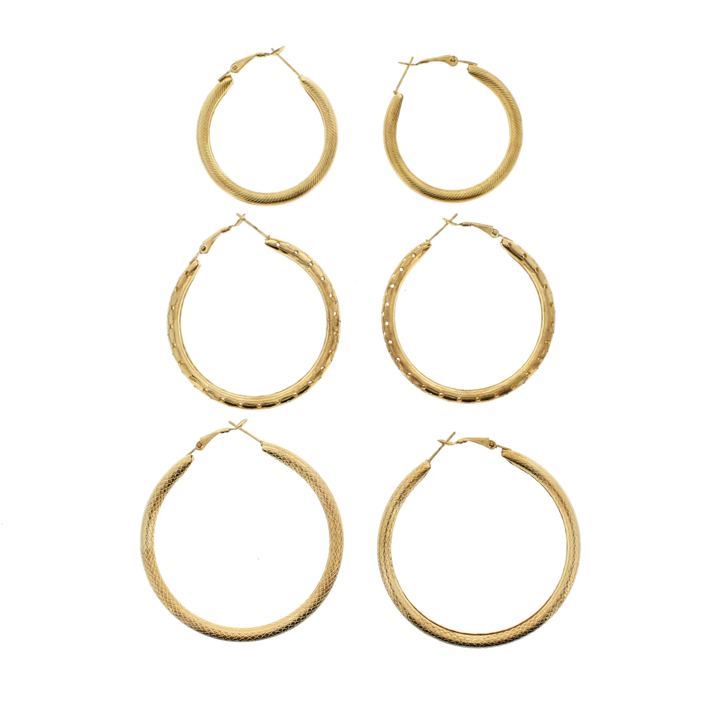 3 on a Card Assorted Patterned Hoop Earrings (Approx. 4/ 5/ 6cm Diameters)