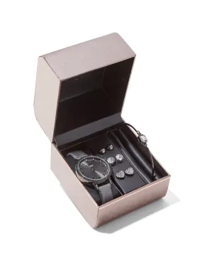 3-Piece Gunmetal Watch, Bracelet & Earrings Set