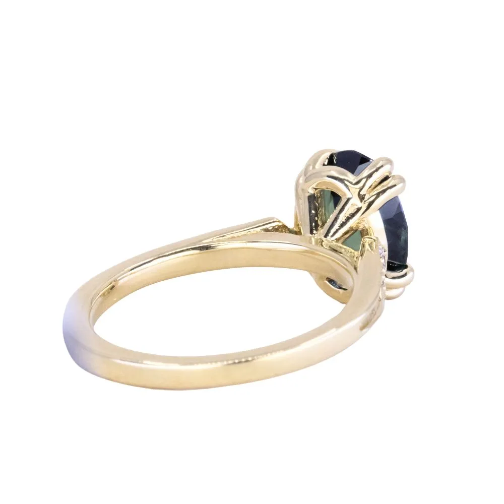 3.19ct Untreated Oval Madagascar Sapphire and Diamond Vintage Cathedral Double Prong Ring in 18k Yellow Gold