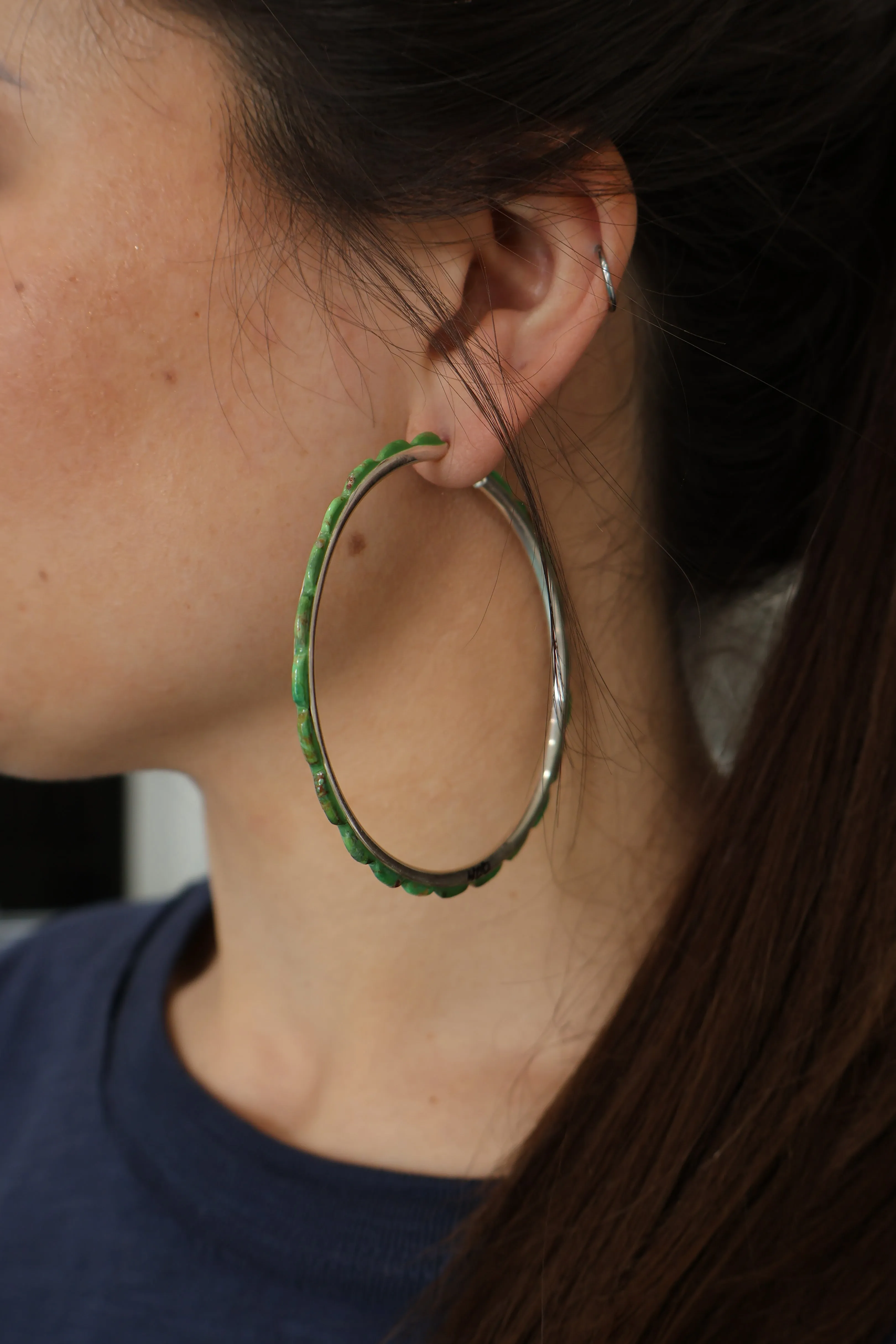 3"  Green Turquoise Hoops