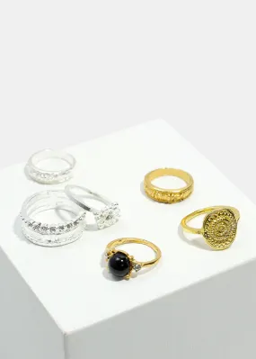 5-Piece Stone & Rhinestone Toe Rings