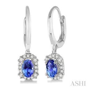 5x3 MM Oval Cut Tanzanite and 1/6 Ctw Round Cut Diamond Precious Earrings in 14K White Gold