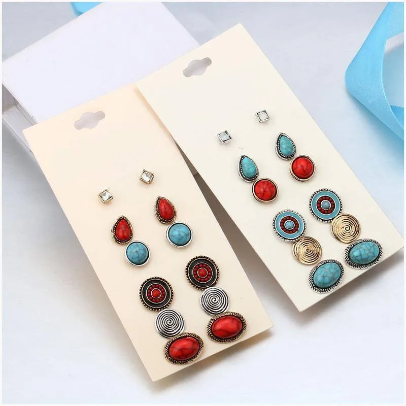 6 Pairs / Set Vintage Bohemian Stud Earrings