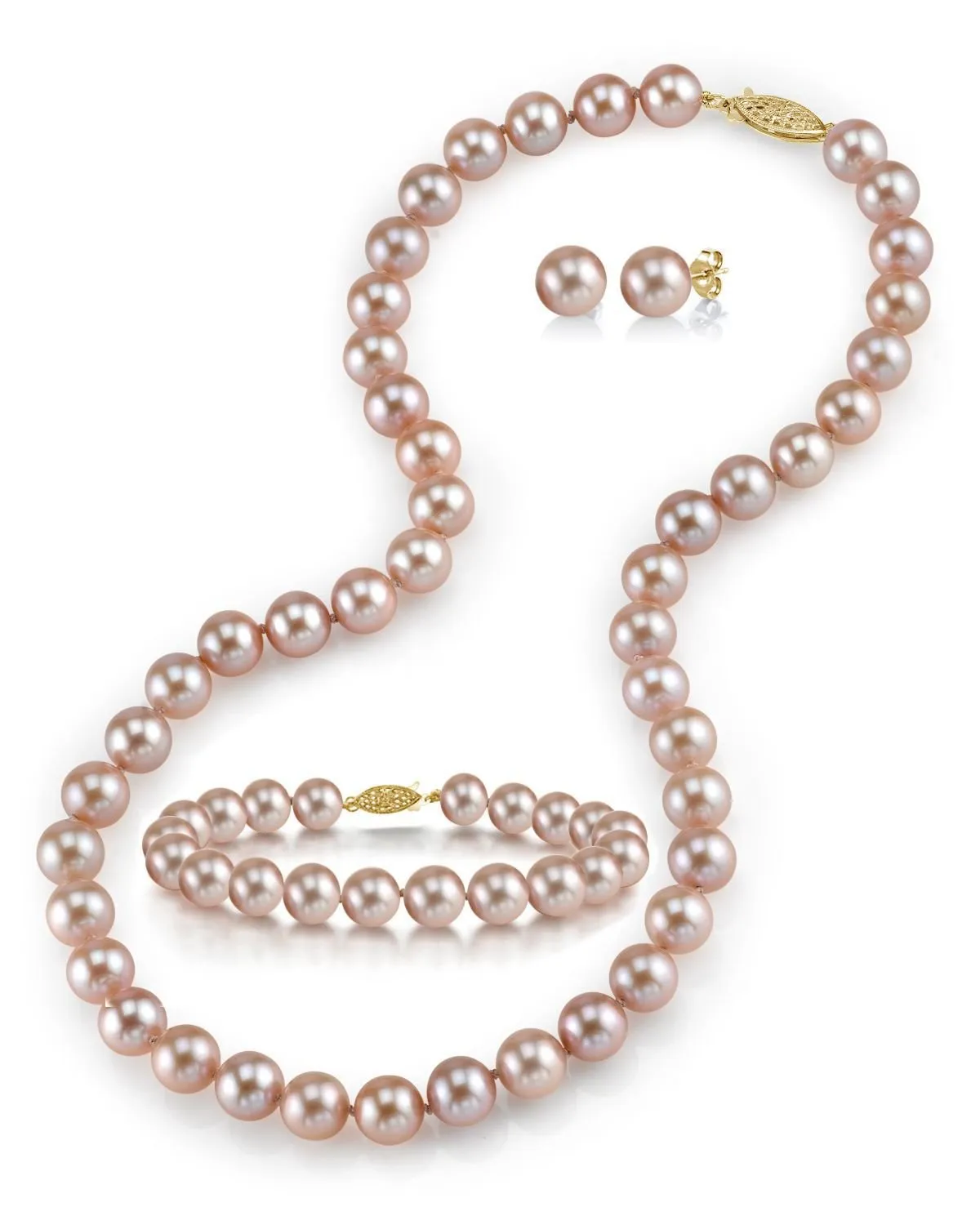 6.5-7.0mm Pink Freshwater Pearl Necklace, Bracelet & Earrings