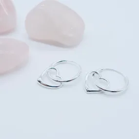 925 Silver Earrings |  Floating Heart Hoops