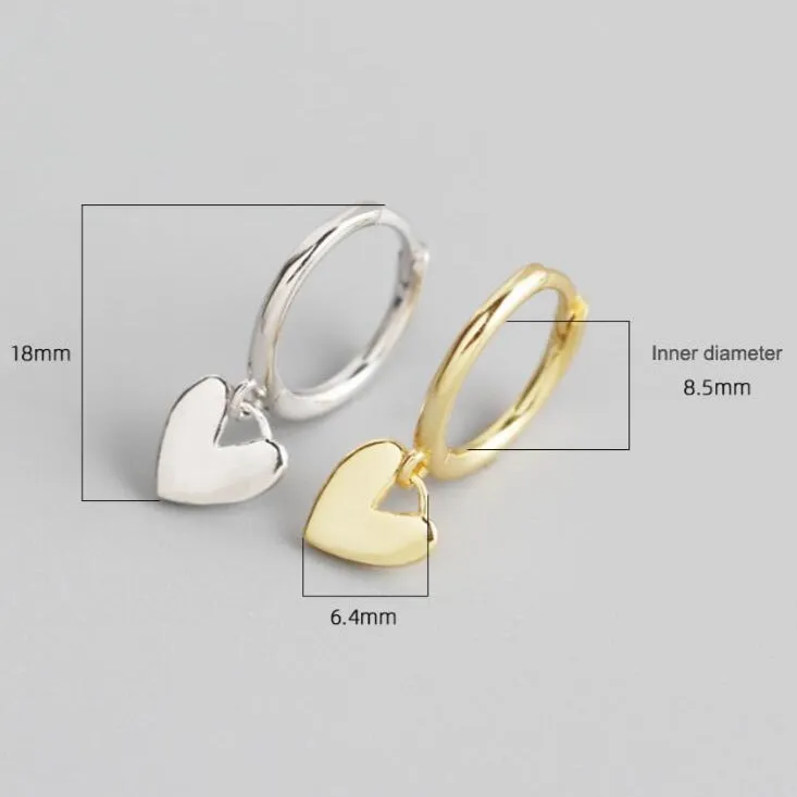 925 Sterling Silver and 18K Gold-Filled Heart Charm Hoops