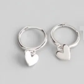 925 Sterling Silver and 18K Gold-Filled Heart Charm Hoops