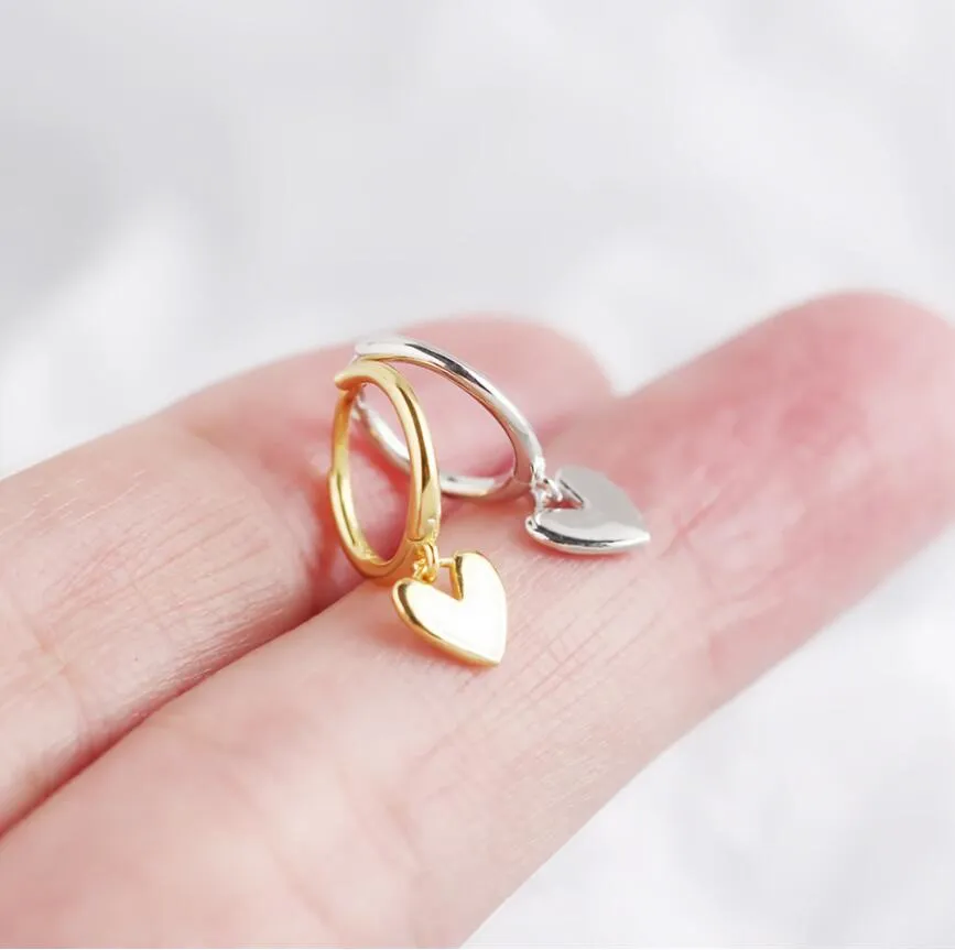 925 Sterling Silver and 18K Gold-Filled Heart Charm Hoops