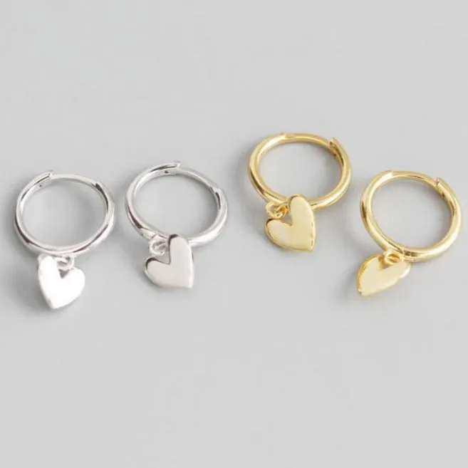 925 Sterling Silver and 18K Gold-Filled Heart Charm Hoops