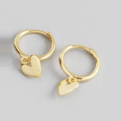 925 Sterling Silver and 18K Gold-Filled Heart Charm Hoops