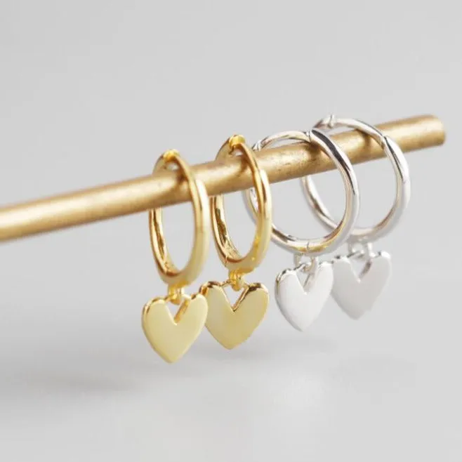 925 Sterling Silver and 18K Gold-Filled Heart Charm Hoops