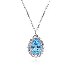 925 Sterling Silver Bujukan Swiss Blue Topaz Pendant Necklace