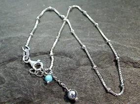 9.5" - 10" Sterling Silver Anklet With Turquoise Bead