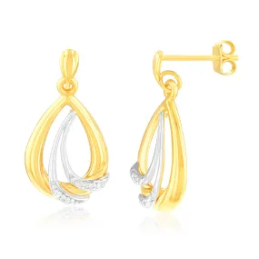 9ct Charming Yellow Gold Diamond Drop Earrings