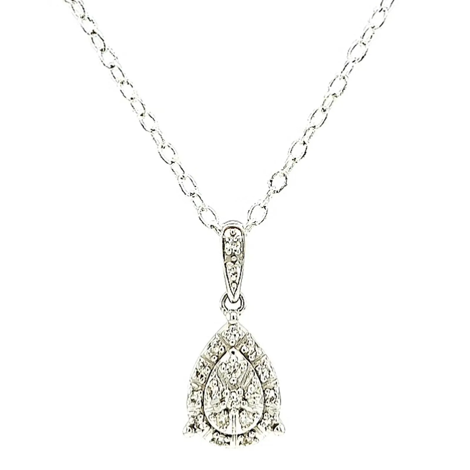 9ct White Gold Round Brilliant Cut 0.10 CARAT tw of Diamonds Pendant