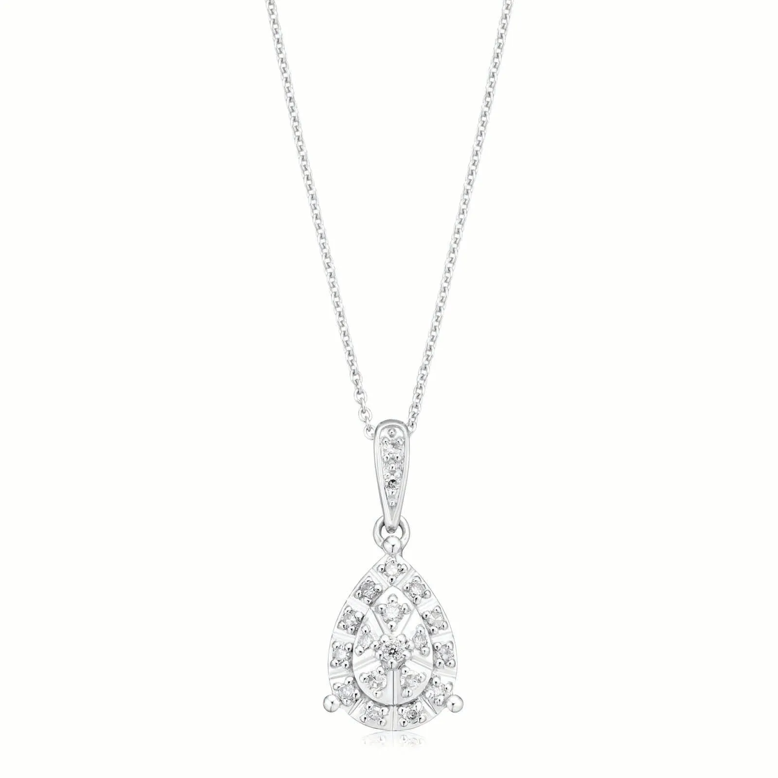 9ct White Gold Round Brilliant Cut 0.10 CARAT tw of Diamonds Pendant