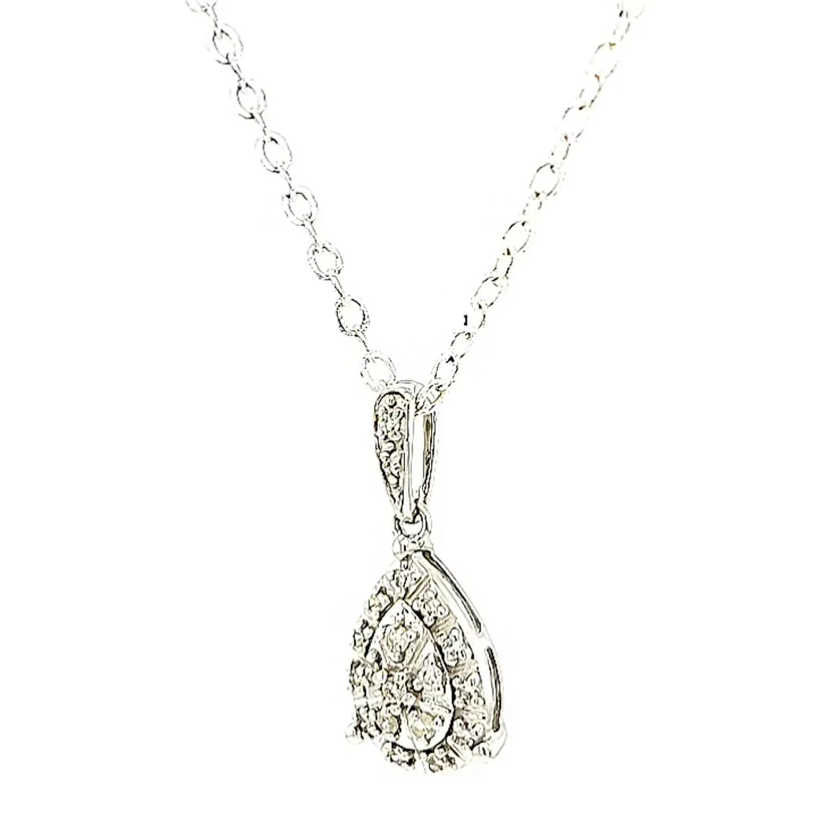 9ct White Gold Round Brilliant Cut 0.10 CARAT tw of Diamonds Pendant