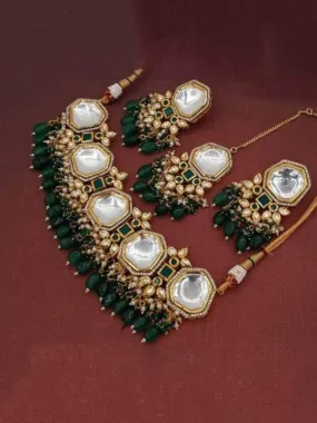 Abstract Shape Kundan Choker Earring And Teeka Set