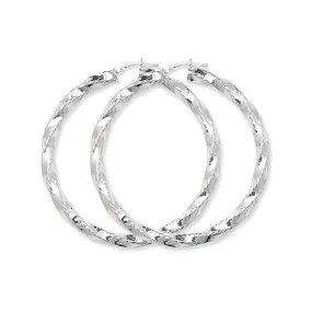 Acotis Silver Hoop Earrings Cut Twisted G5190