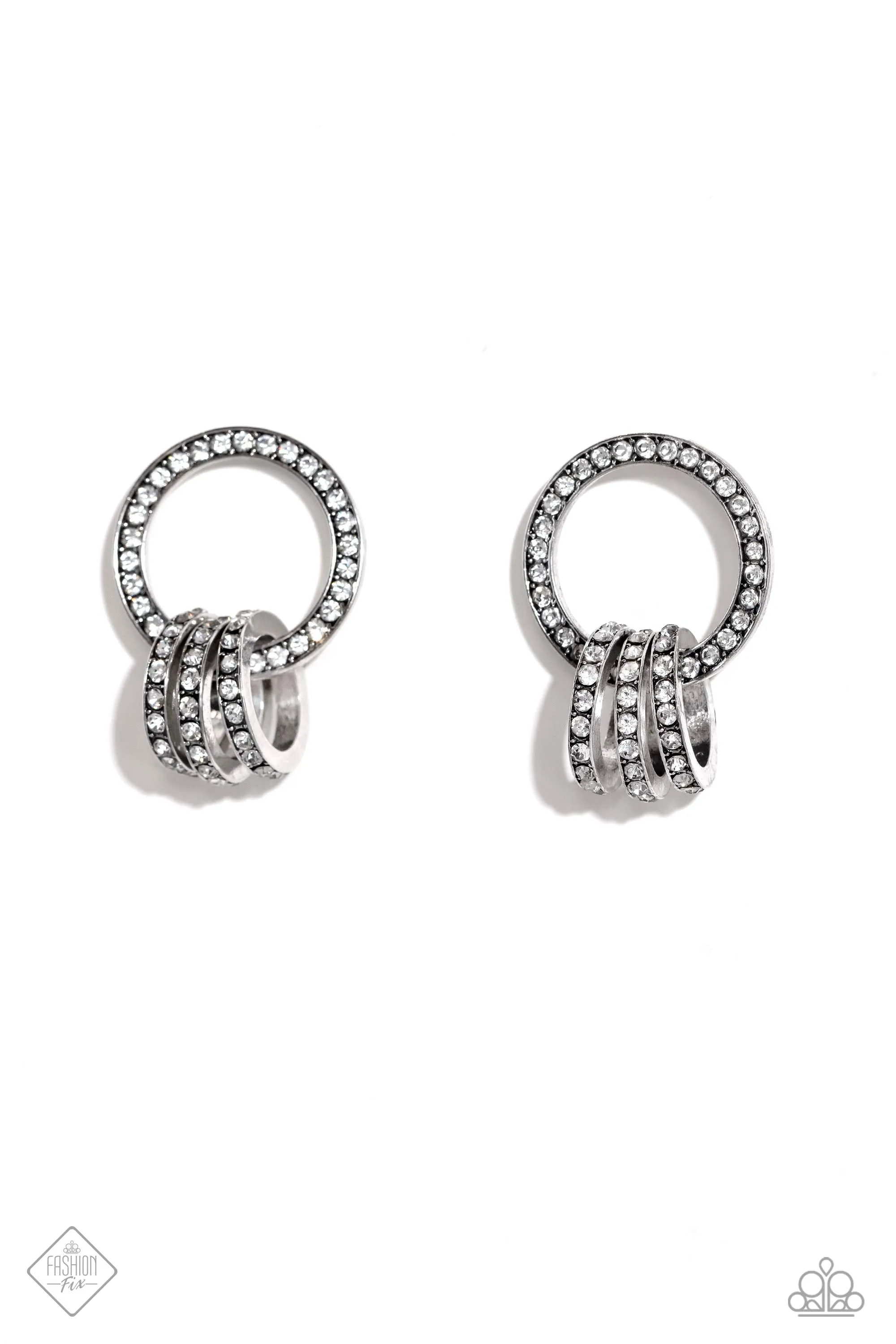 Adorned Allegiance - White - Rhinestone Hoops Paparazzi Post Earrings - October 2023 Magnificent Musings