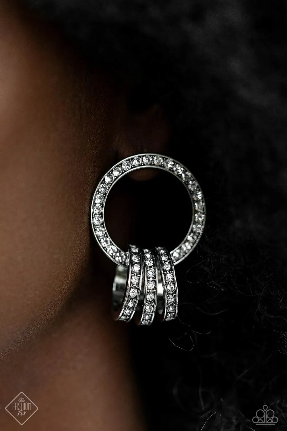 Adorned Allegiance - White - Rhinestone Hoops Paparazzi Post Earrings - October 2023 Magnificent Musings