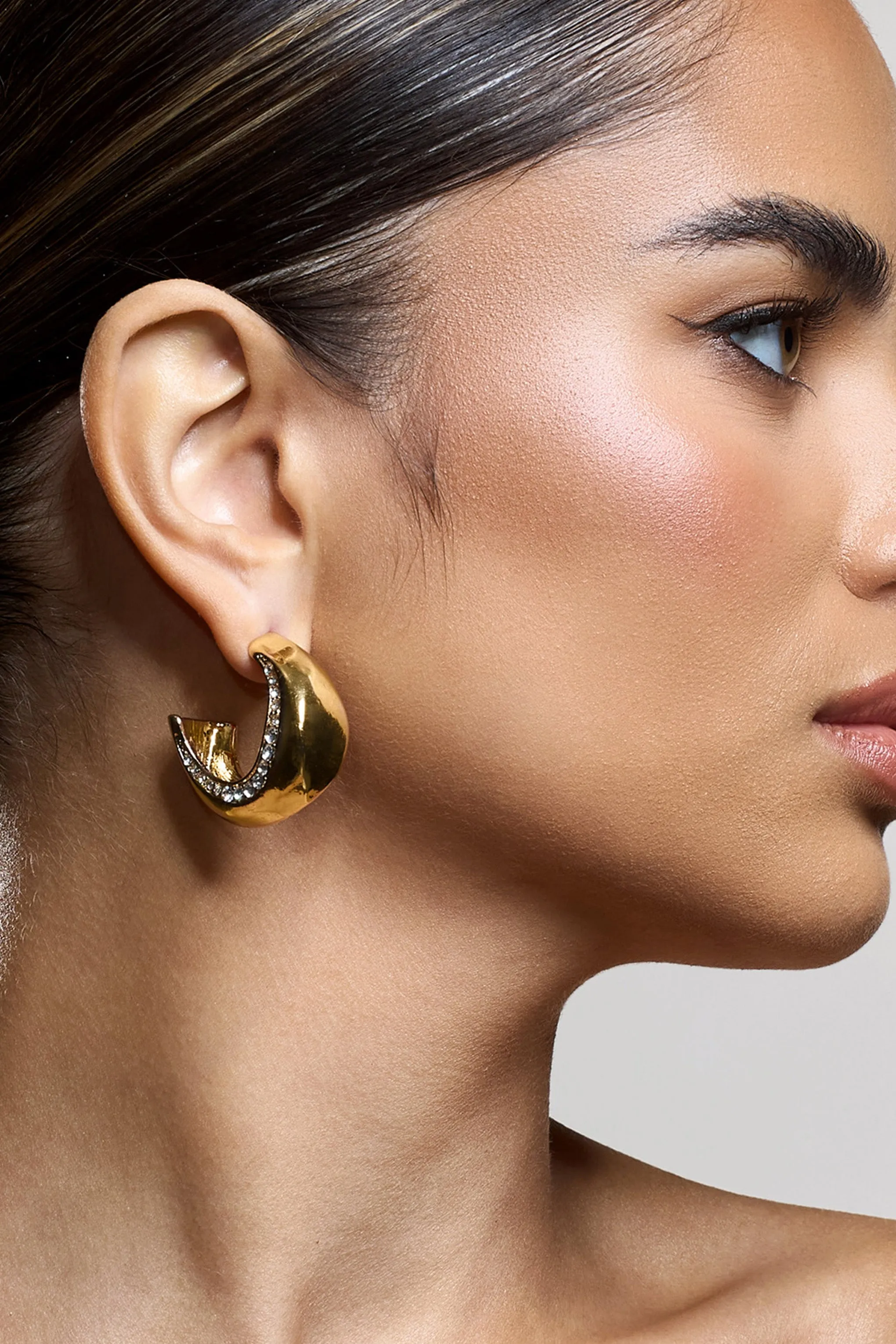 Angel Eyes | Gold Diamante Abstract Hoop Earrings