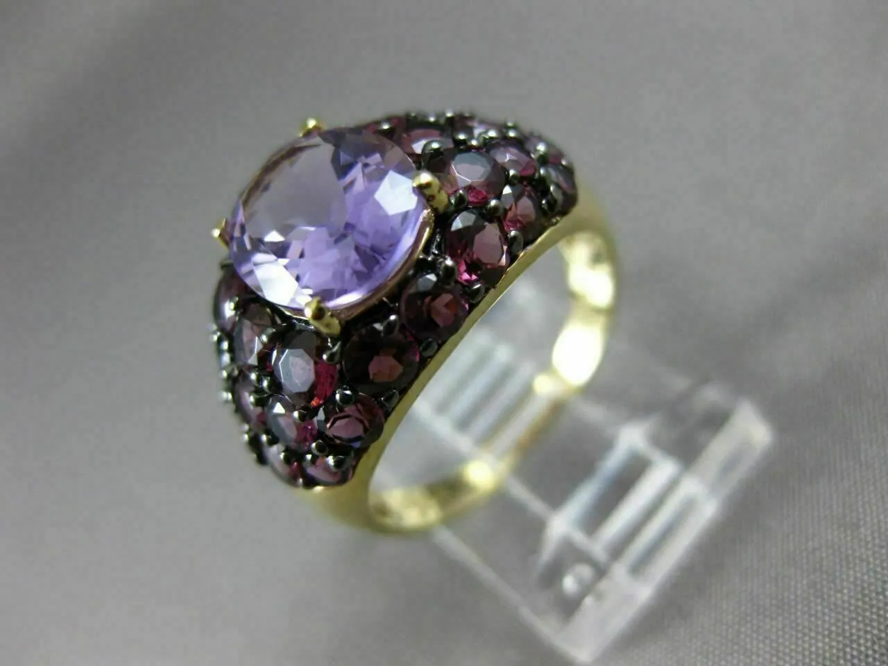 ANTIQUE LARGE 4.72CT AAA ROUND PINK GARNET & OVAL AMETHYST 14KT YELLOW GOLD RING