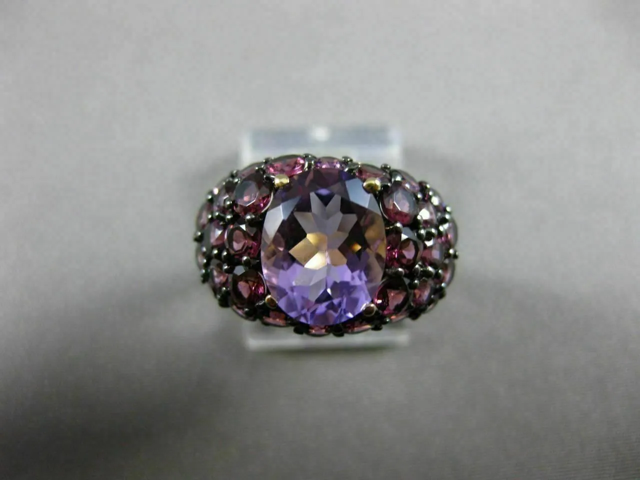 ANTIQUE LARGE 4.72CT AAA ROUND PINK GARNET & OVAL AMETHYST 14KT YELLOW GOLD RING