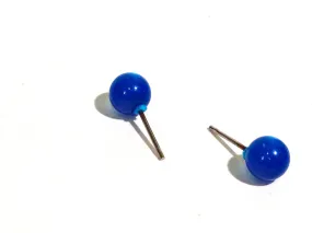 Aqua Blue Small Vintage Moonglow Stud Earrings 6mm